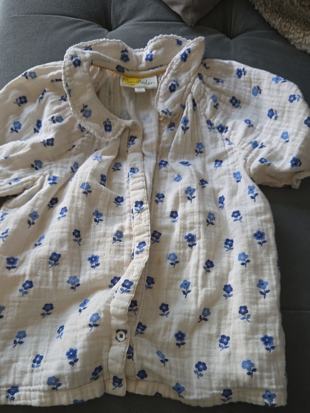 Mini Boden Cream Blouse with Blue Floral Print